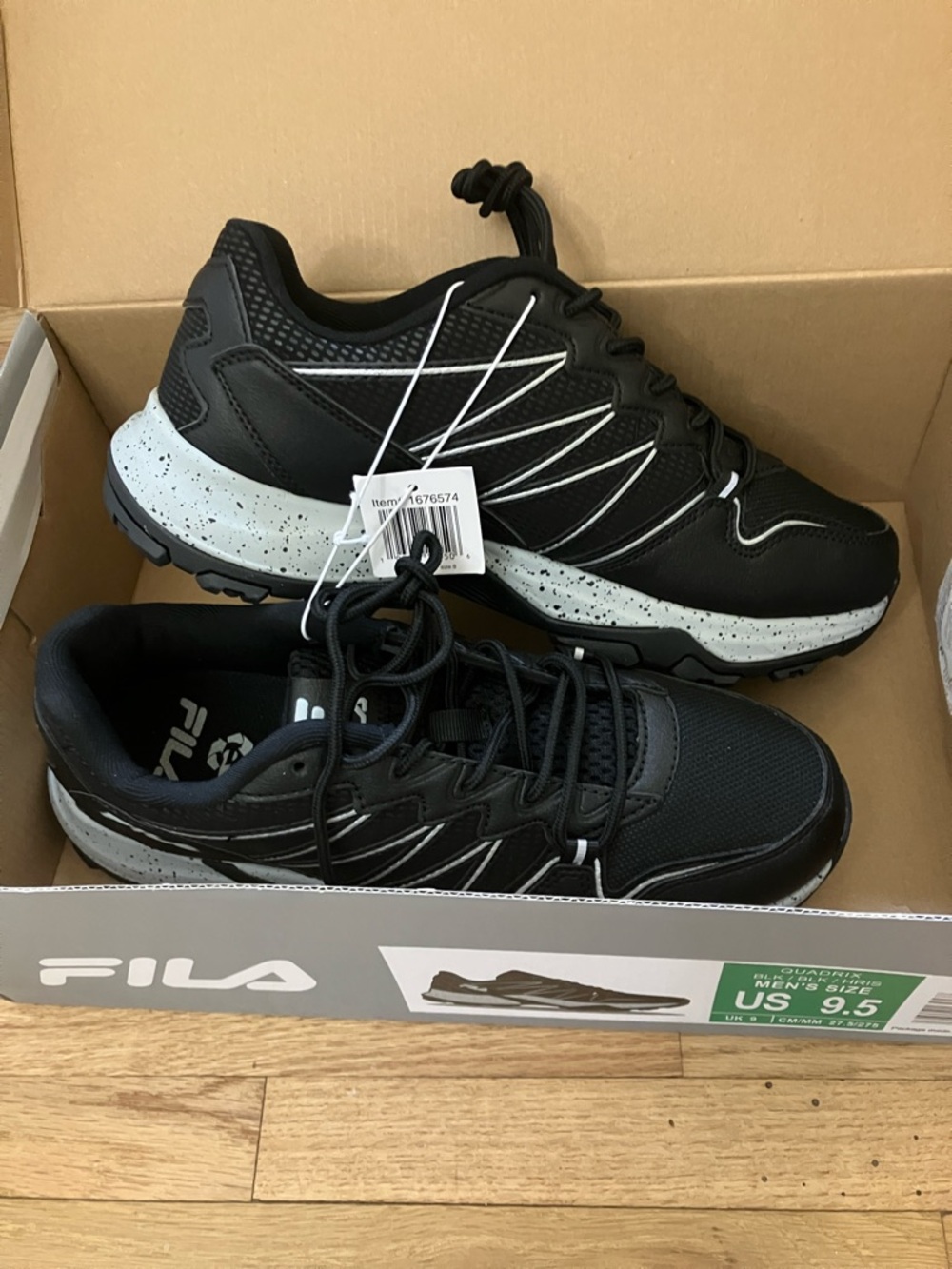 Fila Men's Black Athletic Sneakers with Grey Speckled Base